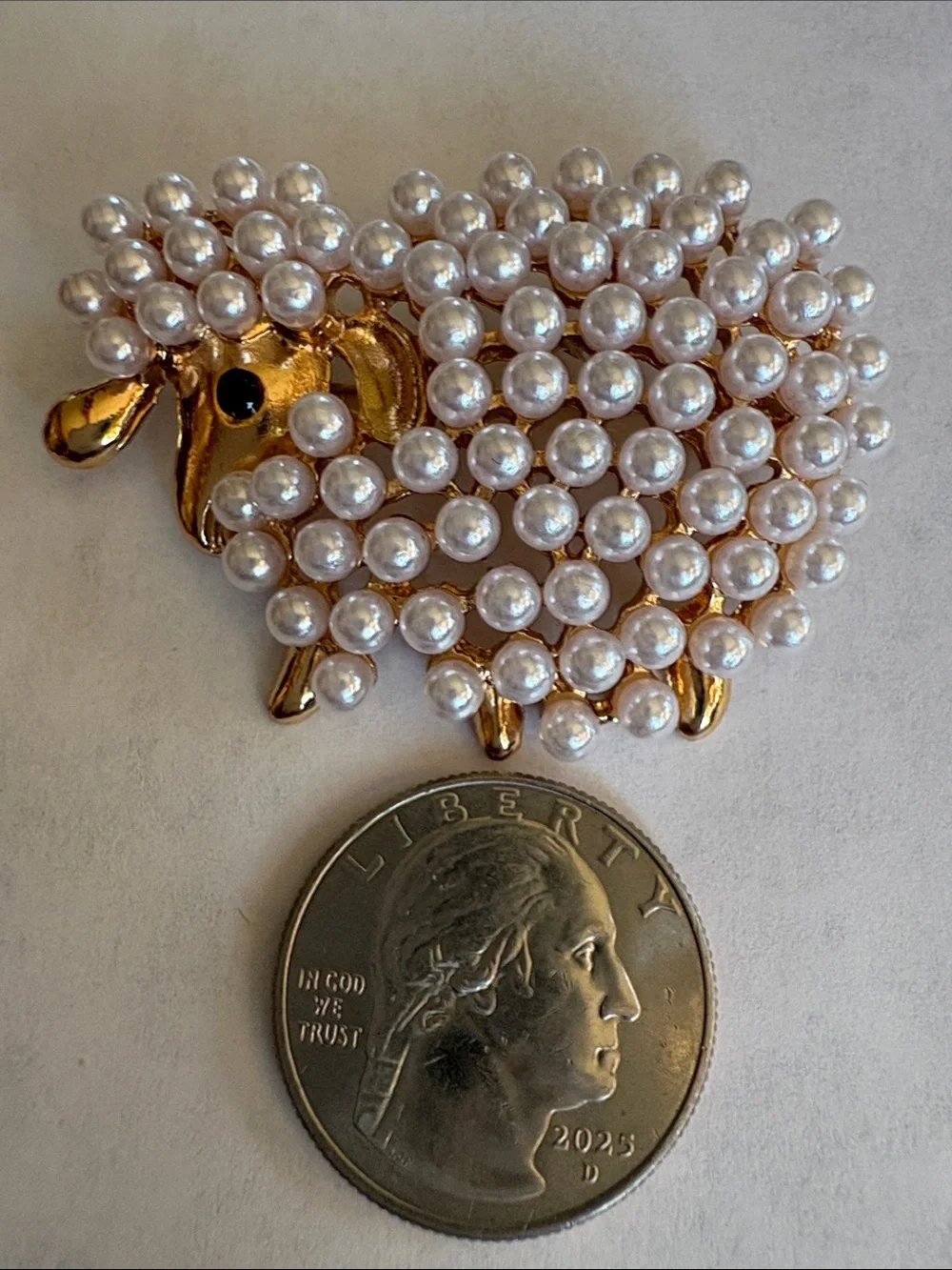 Gold Pearl Sheep Brooch
